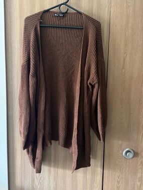 Open-Front Chunky Knit Cardigan in Chocolate Brown